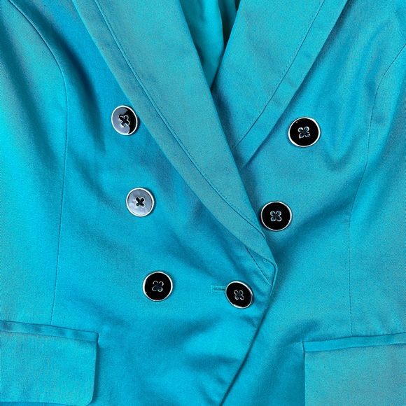 WHBM Turquoise Blue Blazer Button up Size L or 12 - Picture 5 of 8